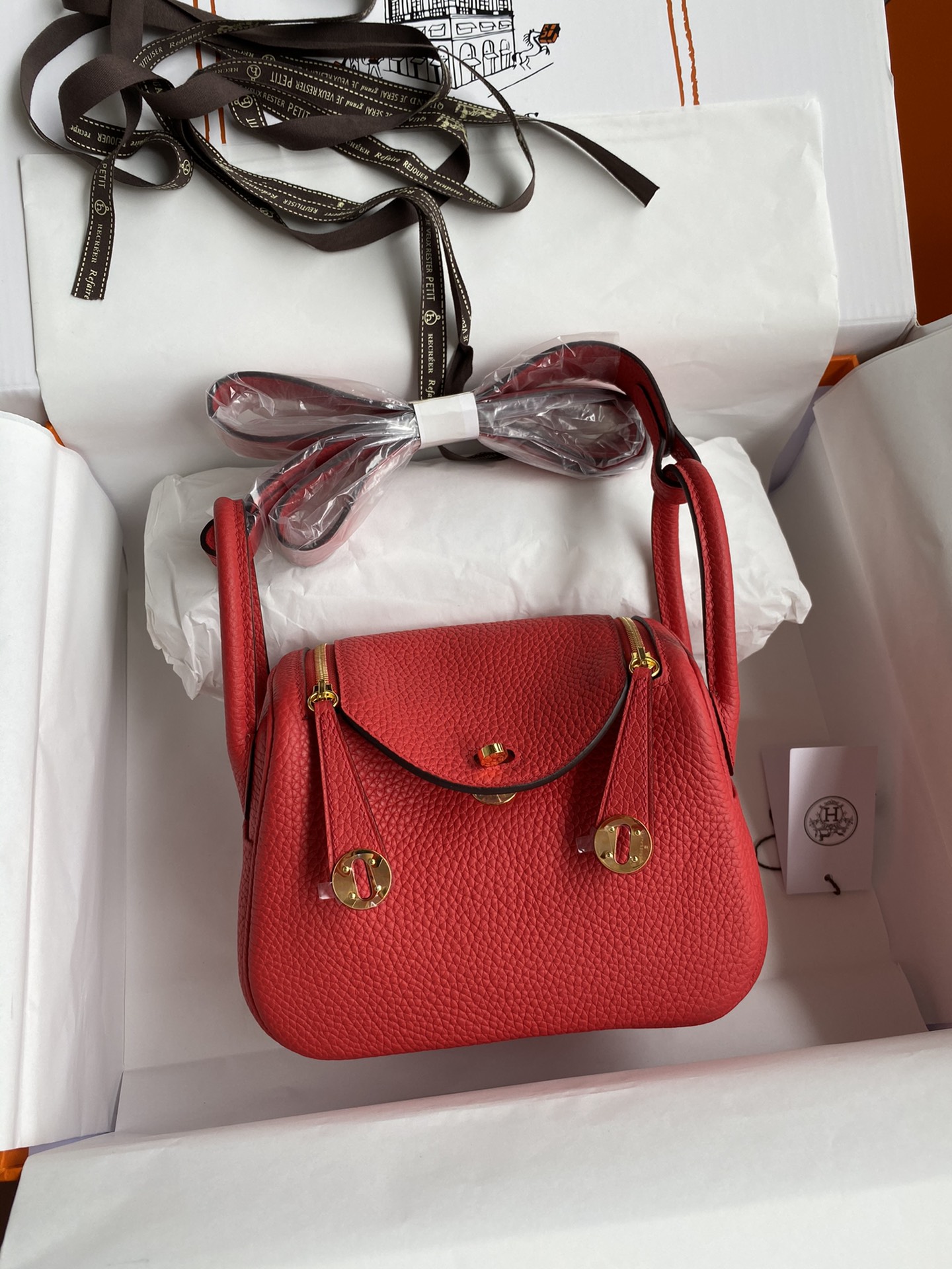 Hermes Mini Lindy 19cm Handbag Shoulder Bag In Red Clemence Leather